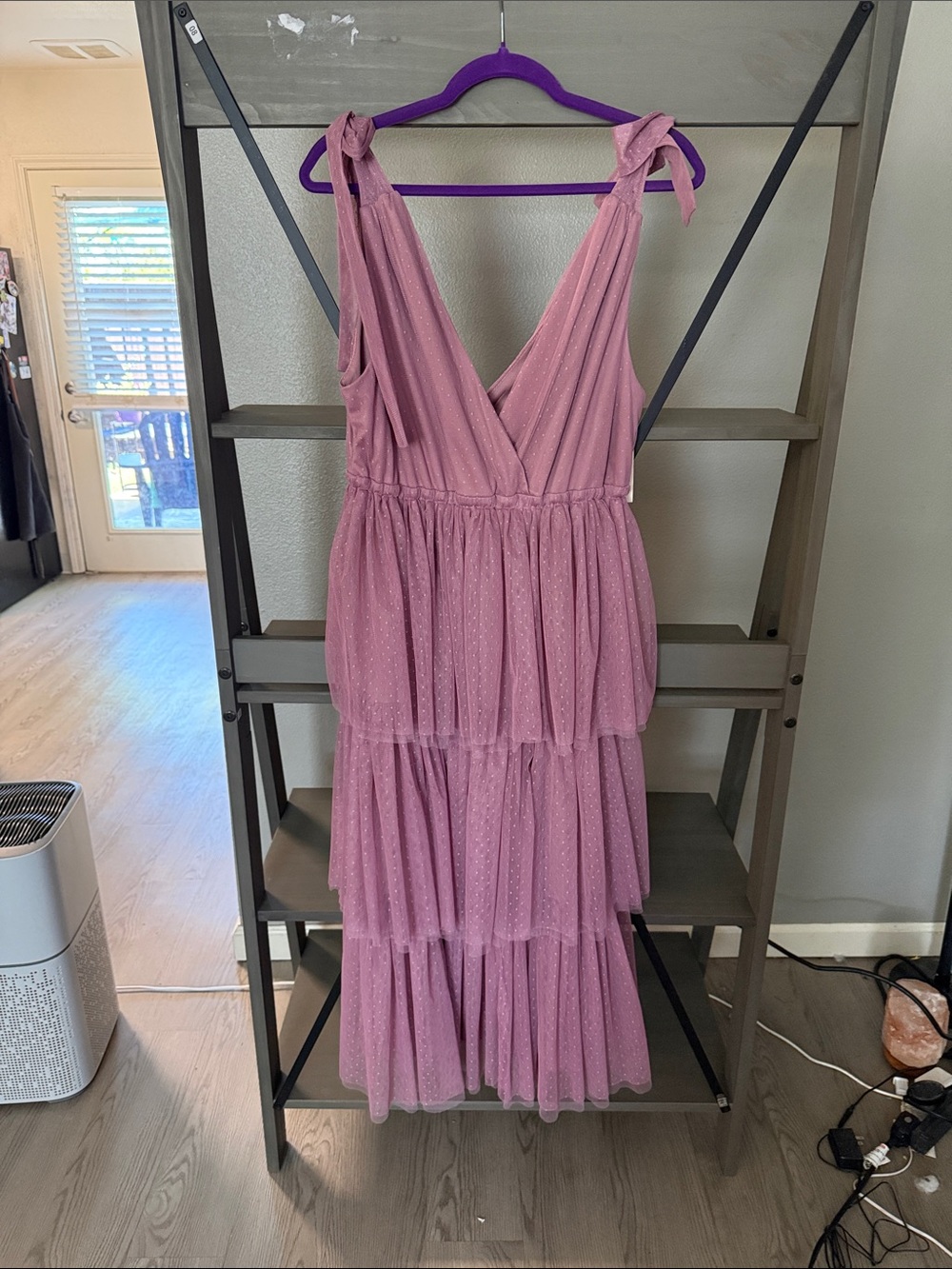 In Bloom Dusty Rose Tie-Shoulder Tiered Midi Dress
